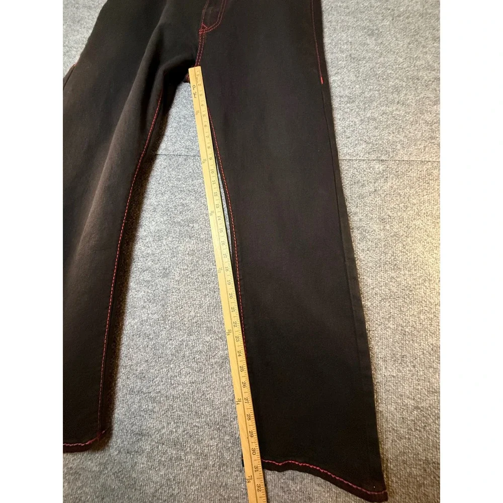 True Religion Ricky Big T Relaxed Straight Jeans Rinse Black Red Stitch Mens 36